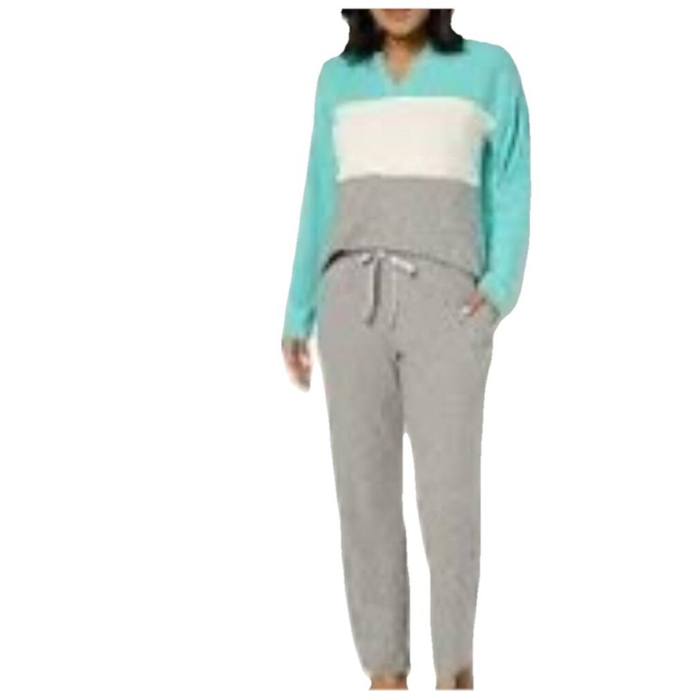 MUK‎ LUKS Women's Super Soft Cozy Color Block Lounge Set Gray Mint Size X Large